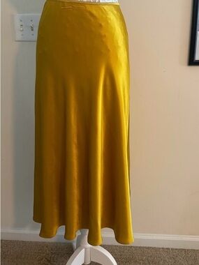 Zara Satin Bias Midi Skirt - Mustard Yellow